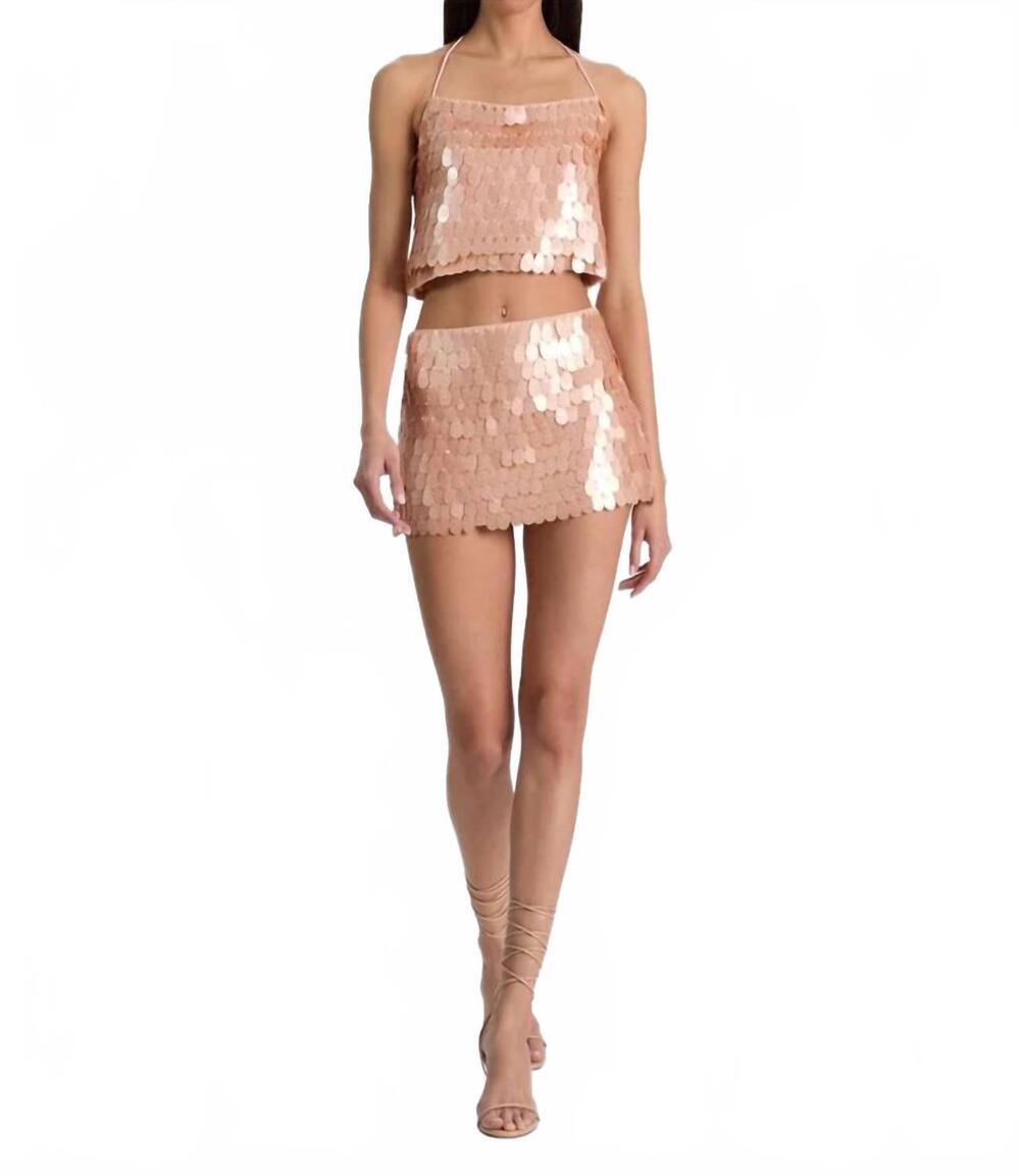 NEW ALICE + OLIVIA mace pailette mini skort in rose tan